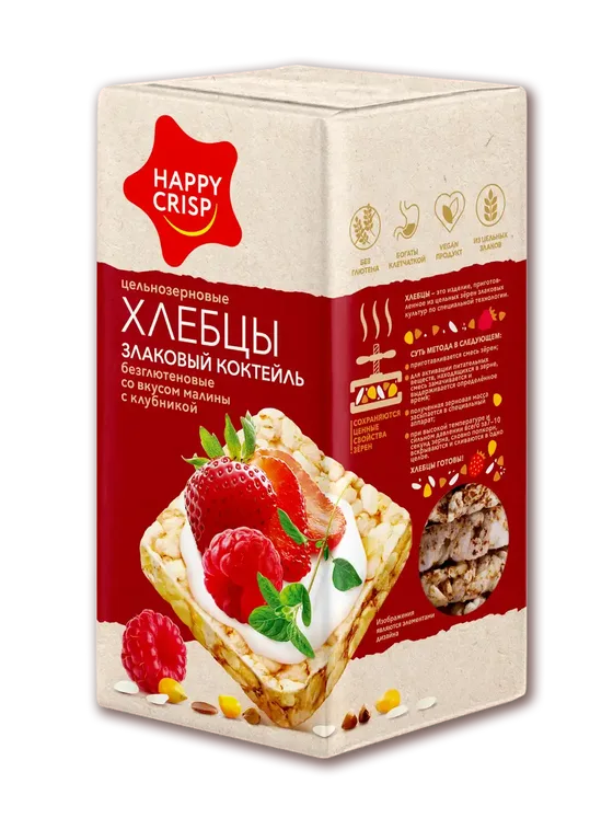 Цельнозерновые хлебцы «HAPPY CRISP» — С малиной и клубникой