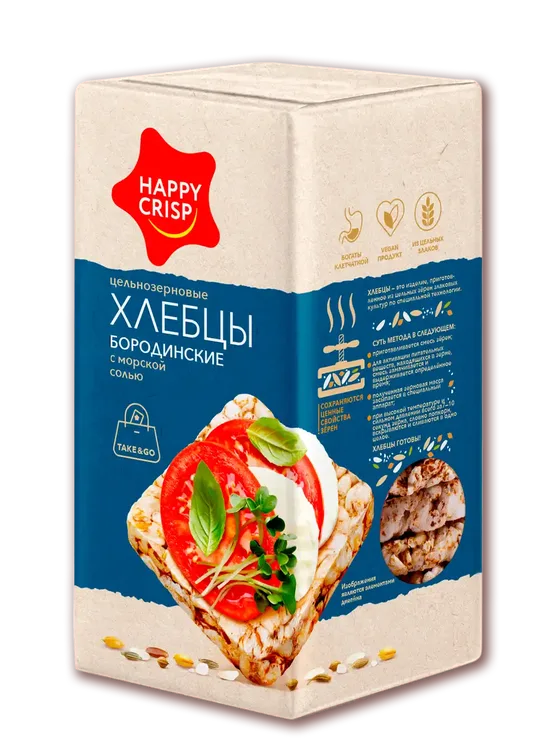 Цельнозерновые хлебцы «HAPPY CRISP» — Бородинские с морской солью