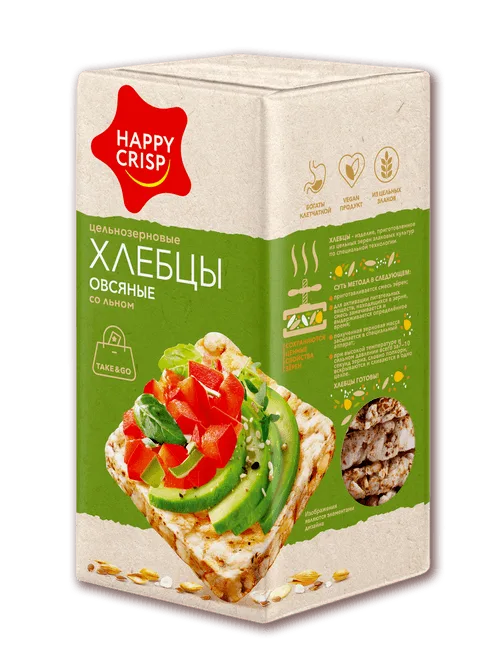 Цельнозерновые хлебцы «HAPPY CRISP» — Овсяные со льном