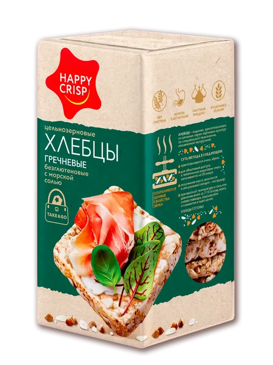 Цельнозерновые хлебцы «HAPPY CRISP» — Гречневые с морской солью