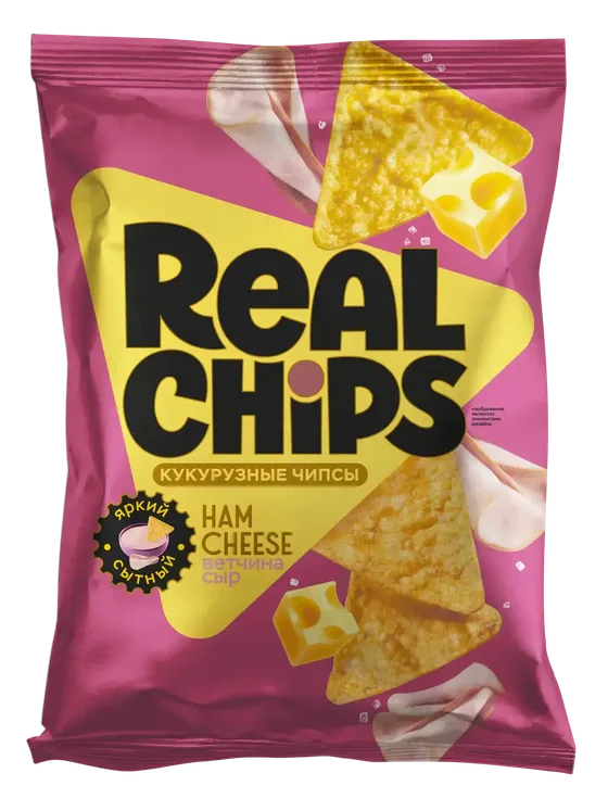 Цельнозерновые чипсы "REAL CHIPS" — Ветчина и сыр
